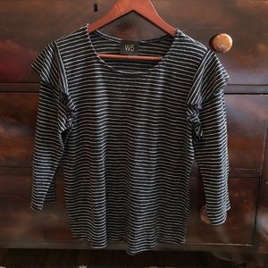 W5 Ruffled Shoulder Striped Top Size S 3/4 Sleeve